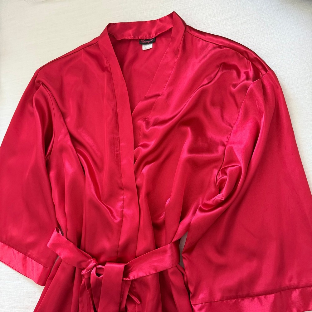 Dreamgirl Red Satin Robe Kimono Short Belted Sleepwear Plus Size 3X/4X Nice - Picture 10 of 11